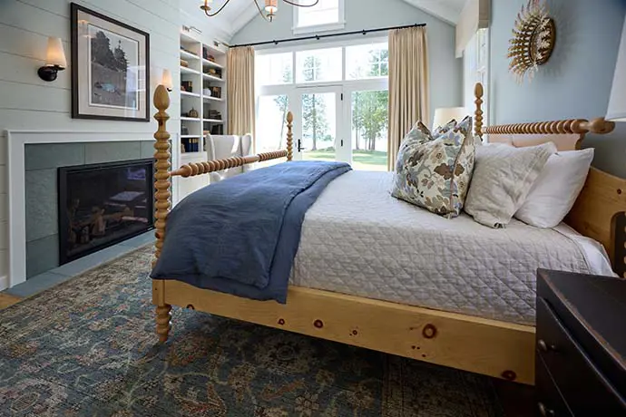 Cozy bedroom white and pastel blue wall