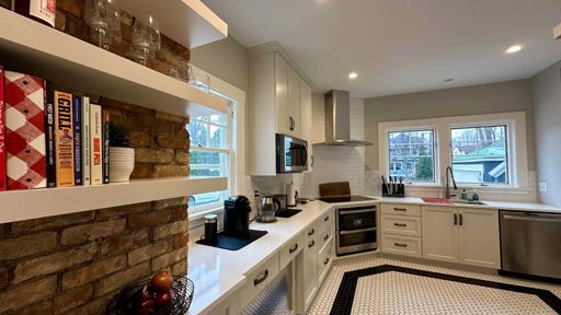 Exposed Brick Wall with Floating Shelves