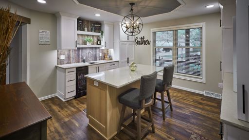 Kitchen Island with Modern Light Fixture